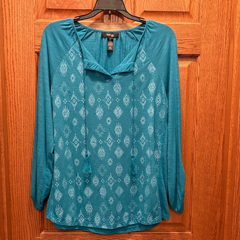 Style & Co. Turquoise Geometric Print Blouse